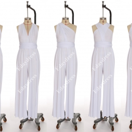 Long one size fits most of body shapes multi ways wrap convertible infinity solid snow white jumpsuit