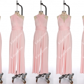 Long one size fits most of body shapes multi ways wrap convertible infinity solid pink jumpsuit