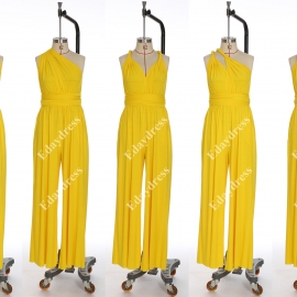 Long one size fits most of body shapes multi ways wrap convertible infinity solid bright yellow jumpsuit