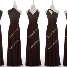 Long one size fits most of body shapes flattering multi ways wrap convertible infinity solid chocolate brown bridesmaid dresses