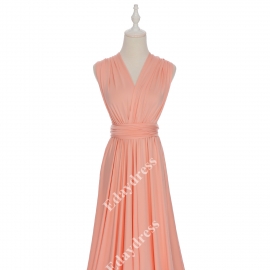 Extra floor length flattering multi ways wrap convertible bridesmaid dresses solid peach pink infinity dresses