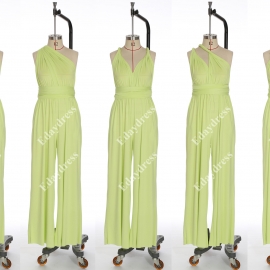 Long one size fits most of body shapes multi ways wrap convertible infinity solid apple green jumpsuit