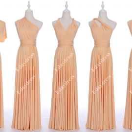 Long one size fits most of body shapes flattering multi ways wrap convertible infinity solid pearl peach bridesmaid dresses
