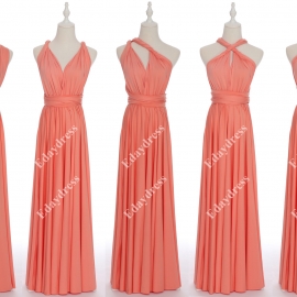 Long one size fits most of body shapes flattering multi ways wrap convertible infinity solid blush pink bridesmaid dresses