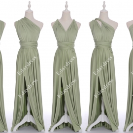 Full length one dress with over 100 styles multi ways wrap convertible infinity light olive slit bridesmaid dresses
