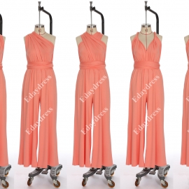 Long one size fits most of body shapes multi ways wrap convertible infinity solid blush pink jumpsuit