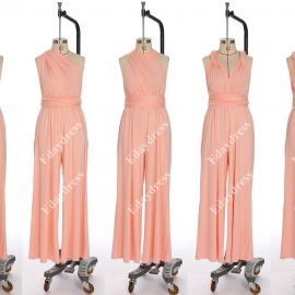 Long one size fits most of body shapes multi ways wrap convertible infinity solid peach pink jumpsuit