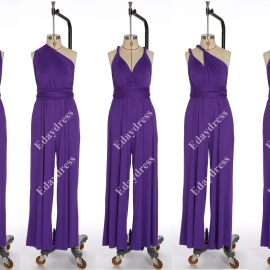 Long one size fits most of body shapes multi ways wrap convertible infinity solid bright purple jumpsuit