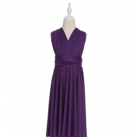 Full length multi ways wrap convertible bridesmaid dresses solid snow darker purple infinity flower girl dresses