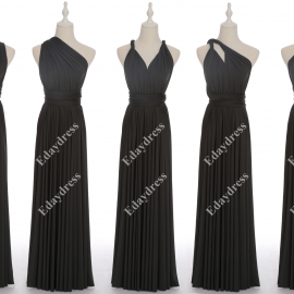 Long one size fits most of body shapes flattering multi ways wrap convertible infinity solid charcoal gray bridesmaid dresses