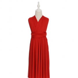 Full length multi ways wrap convertible bridesmaid dresses solid snow tomato red infinity flower girl dresses