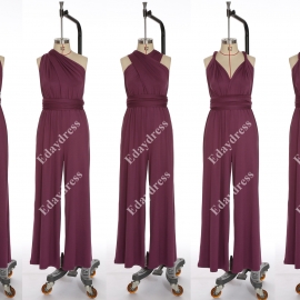 Long one size fits most of body shapes multi ways wrap convertible infinity solid sunset purple jumpsuit