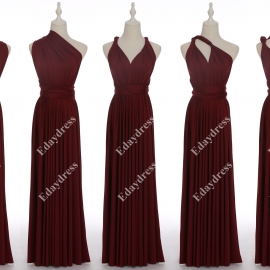 Long one size fits most of body shapes flattering multi ways wrap convertible infinity solid burgundy red bridesmaid dresses