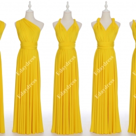Long one size fits most of body shapes flattering multi ways wrap convertible infinity solid bright yellow bridesmaid dresses