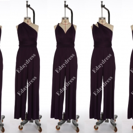 Long one size fits most of body shapes multi ways wrap convertible infinity solid grape purple jumpsuit