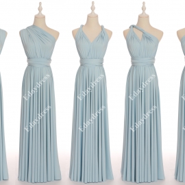 Long one size fits most of body shapes flattering multi ways wrap convertible infinity solid sky blue bridesmaid dresses