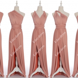 Full length one dress with over 100 styles multi ways wrap convertible infinity light rose pink slit bridesmaid dresses