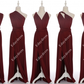 Full length one dress with over 100 styles multi ways wrap convertible infinity burgundy red slit bridesmaid dresses