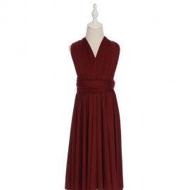 Full length multi ways wrap convertible bridesmaid dresses solid snow burgundy red infinity flower girl dresses