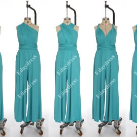 Long one size fits most of body shapes multi ways wrap convertible infinity solid tiffani blue jumpsuit