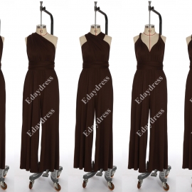Long one size fits most of body shapes multi ways wrap convertible infinity solid chocolate brown jumpsuit