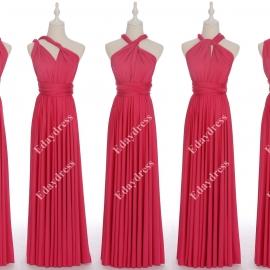 Long one size fits most of body shapes flattering multi ways wrap convertible infinity solid hot pink bridesmaid dresses
