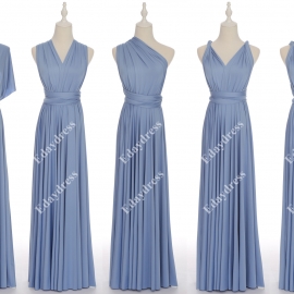 Long one size fits most of body shapes flattering multi ways wrap convertible infinity solid blue bell bridesmaid dresses