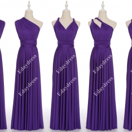 Long one size fits most of body shapes flattering multi ways wrap convertible infinity solid bright purple bridesmaid dresses