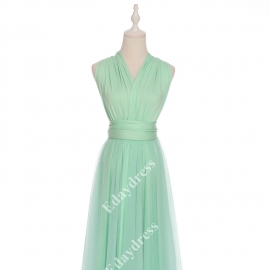 Long one size fits most of body shapes flattering multi ways wrap convertible infinity solid mint green with tulle skirt overlay bridesmaid dress
