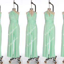 Long one size fits most of body shapes multi ways wrap convertible infinity solid mint blue jumpsuit