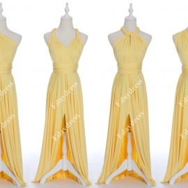 Full length one dress with over 100 styles multi ways wrap convertible infinity pastel yellow slit bridesmaid dresses