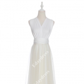 Long one size fits most of body shapes flattering multi ways wrap convertible infinity solid off white with tulle skirt overlay bridesmaid dress
