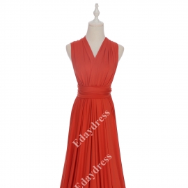 Extra floor length flattering multi ways wrap convertible bridesmaid dresses solid darker coral infinity dresses