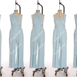 Long one size fits most of body shapes multi ways wrap convertible infinity solid sky blue jumpsuit