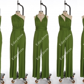 Long one size fits most of body shapes multi ways wrap convertible infinity solid grass green jumpsuit