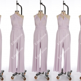 Long one size fits most of body shapes multi ways wrap convertible infinity solid gray lilac jumpsuit