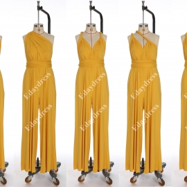 Long one size fits most of body shapes multi ways wrap convertible infinity solid gold yellow jumpsuit