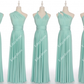 Long one size fits most of body shapes flattering multi ways wrap convertible infinity solid ice green bridesmaid dresses