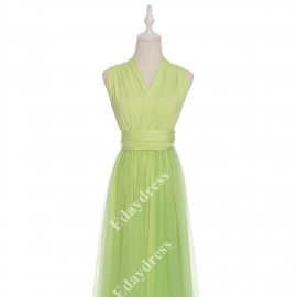 Long one size fits most of body shapes flattering multi ways wrap convertible infinity solid apple green with tulle skirt overlay bridesmaid dress