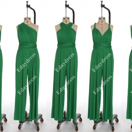 Long one size fits most of body shapes multi ways wrap convertible infinity solid emerald green jumpsuit