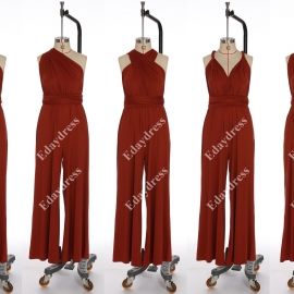 Long one size fits most of body shapes multi ways wrap convertible infinity solid burnt orange jumpsuit