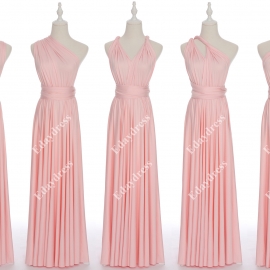 Long one size fits most of body shapes flattering multi ways wrap convertible infinity solid pink bridesmaid dresses