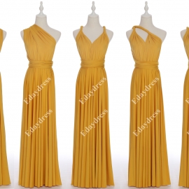 Long one size fits most of body shapes flattering multi ways wrap convertible infinity solid gold yellow bridesmaid dresses