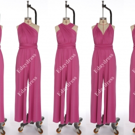 Long one size fits most of body shapes multi ways wrap convertible infinity solid rose voilet jumpsuit
