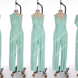 Long one size fits most of body shapes multi ways wrap convertible infinity solid ice green jumpsuit