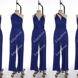 Long one size fits most of body shapes multi ways wrap convertible infinity solid royal blue jumpsuit