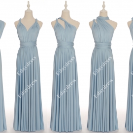 Long one size fits most of body shapes flattering multi ways wrap convertible infinity solid gray blue bridesmaid dresses