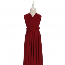 Full length multi ways wrap convertible bridesmaid dresses solid snow brick red infinity flower girl dresses