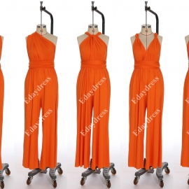 Long one size fits most of body shapes multi ways wrap convertible infinity solid orange jumpsuit