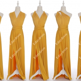 Full length one dress with over 100 styles multi ways wrap convertible infinity gold yellow slit bridesmaid dresses